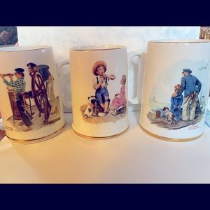 three Norman Rockwell mugs excellent pre-owned
